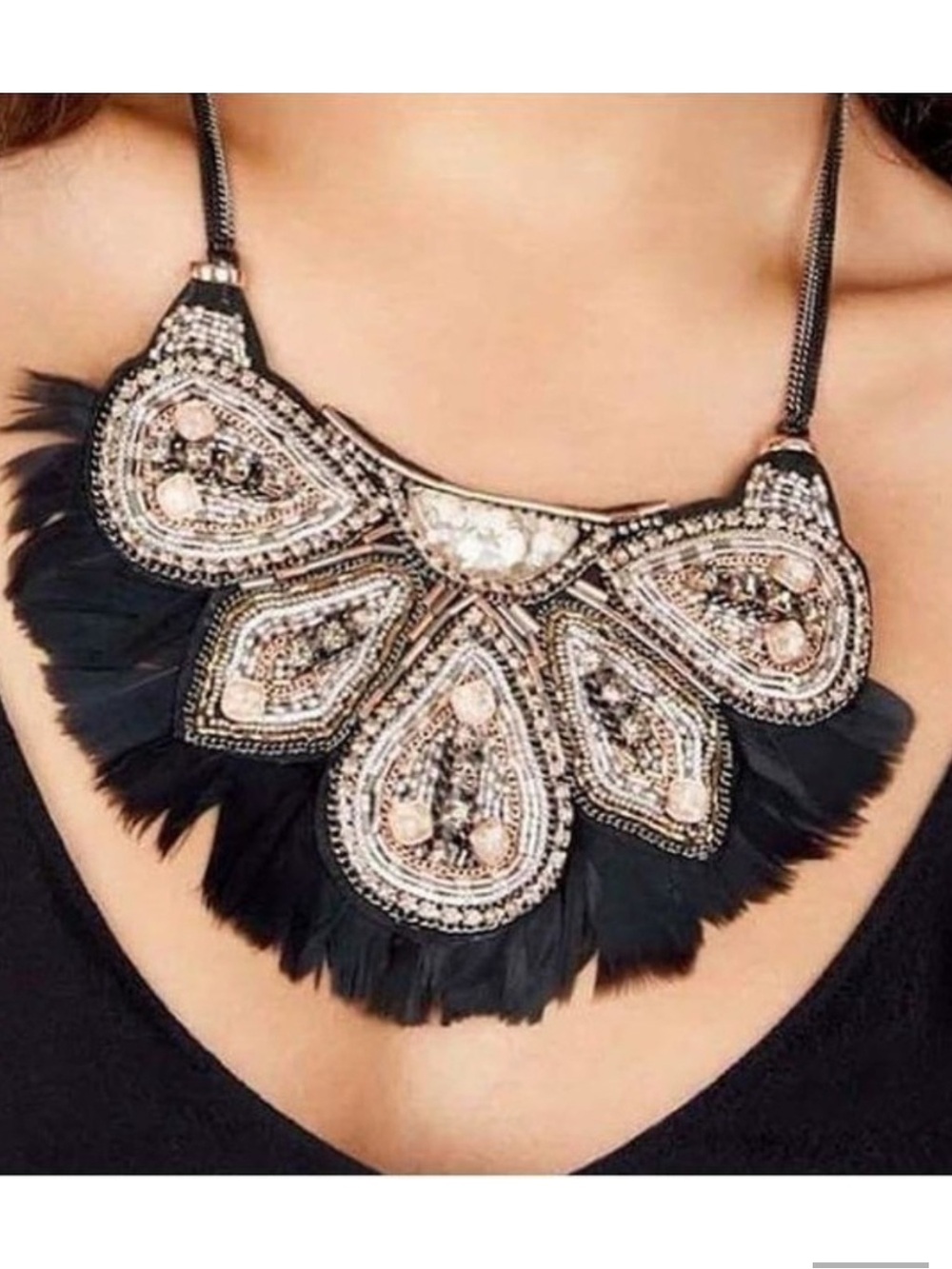 Stella & Dot Constantine Feather Beaded Bib Necklace